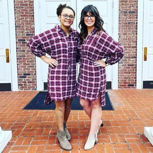Wild Moss Women's Burgundy Long Sleeve Plaid Mini Shirt Dress M